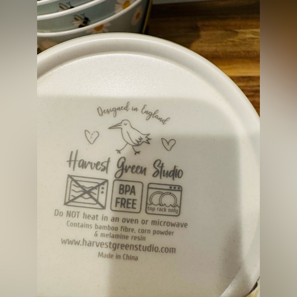 Harvest Green Studio Bamboo  Bumblebee Floral Bowls Set of 8 NEW - Picture 4 of 4